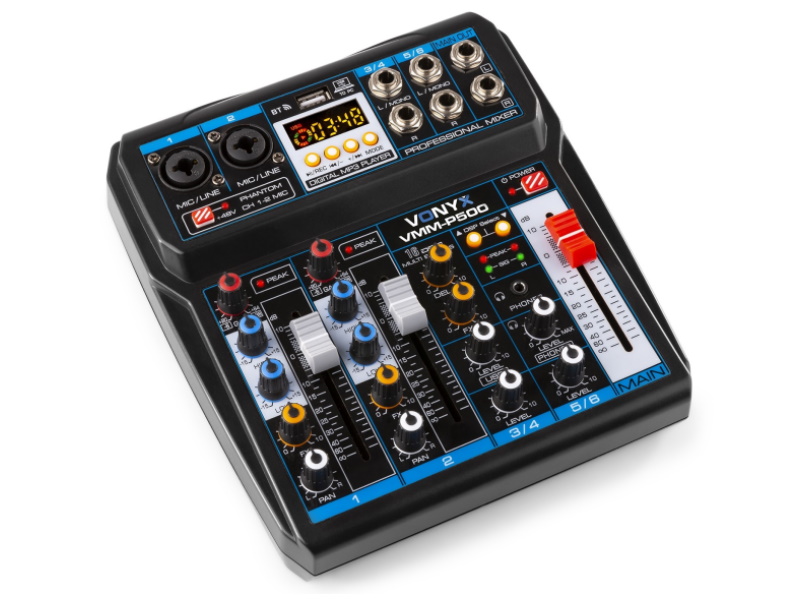 VNX 172580 Vonyx VMM-P500 Mezclador Directo 4Canales con DSP, USB y reproductor MP3/Bluetooth